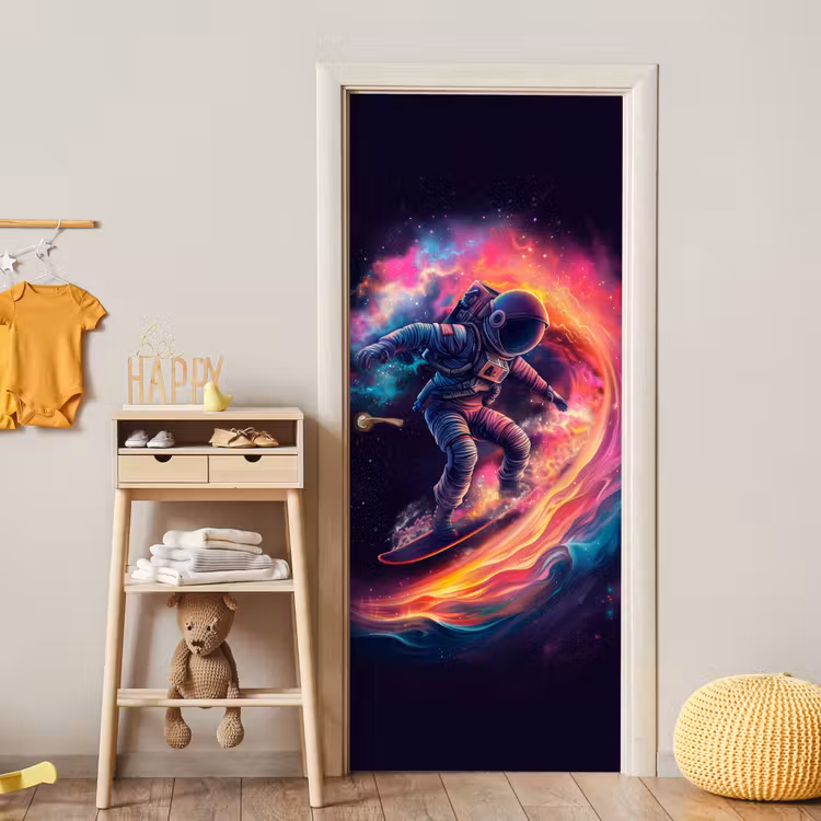 Astronaut - Ruimte - Surfen - Kleurrijk deurposter klein -sfeer4