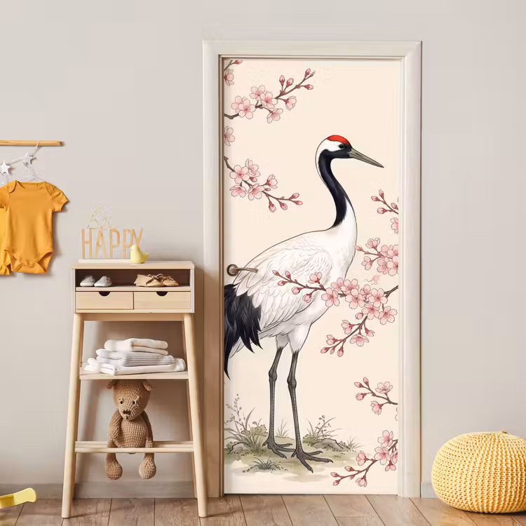 Aziatisch - Kraanvogel - Beige deurposter klein -sfeer4