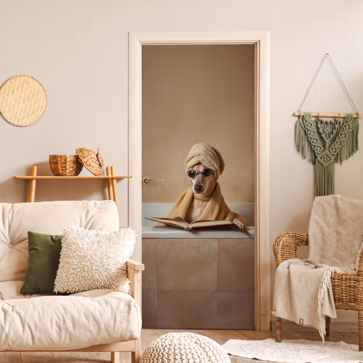 Bad - Hond - Boek - Zonnebril deurposter klein -sfeer2