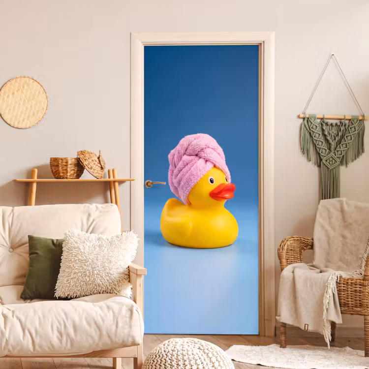 Badeend - Handdoek - Blauw deurposter klein -sfeer2