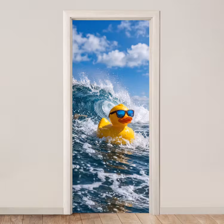 Badeend - Stoer - Golven deurposter klein -3d_beige
