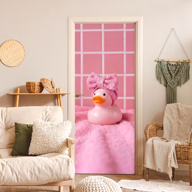 Badeend -Strik - Roze deurposter klein -sfeer2