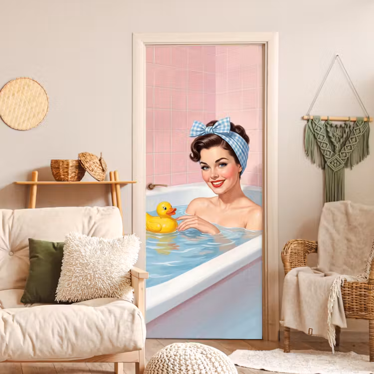 Badkamer - Eend - Blauw deurposter klein -sfeer2