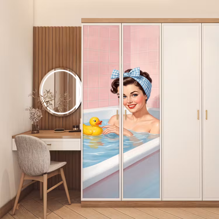 Badkamer - Eend - Blauw deurposter klein -sfeer3