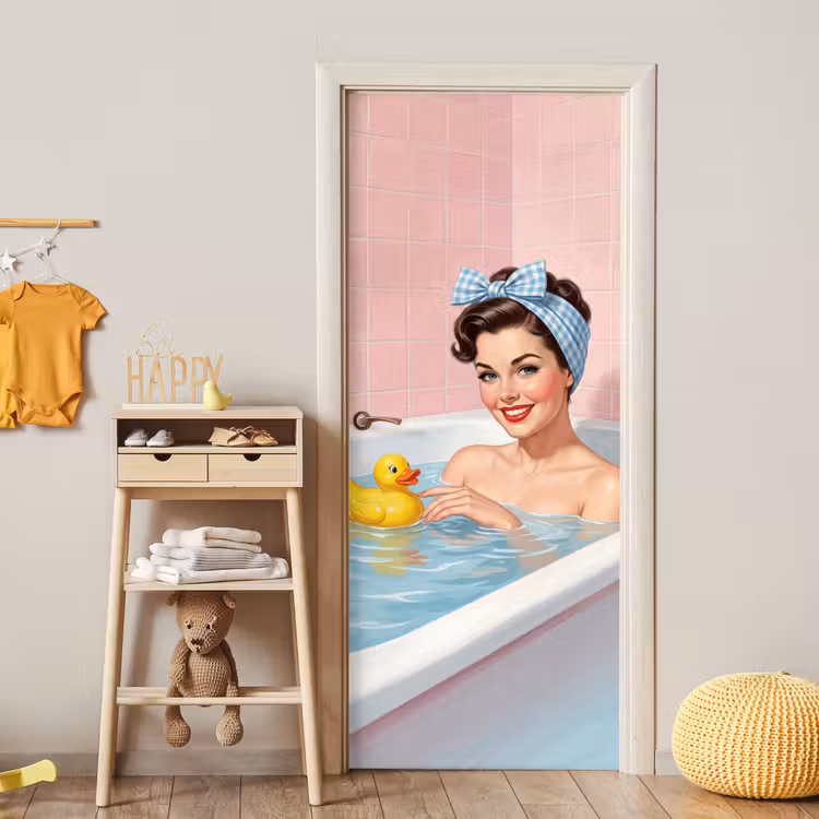 Badkamer - Eend - Blauw deurposter klein -sfeer4