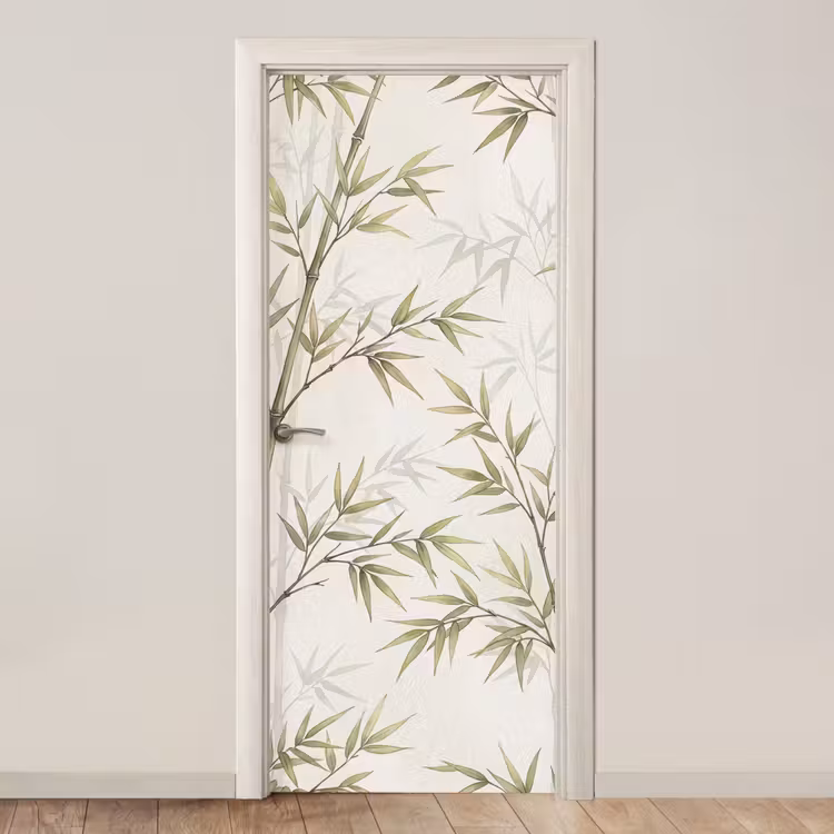 Bamboe - Bladeren - Natuur - Aquarel - Groen deurposter klein -3d_beige