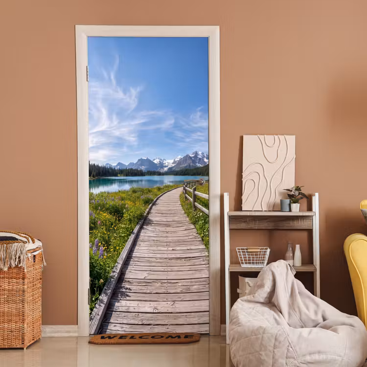 Bergen - Meer - Landschap - Blauw deurposter klein -sfeer1
