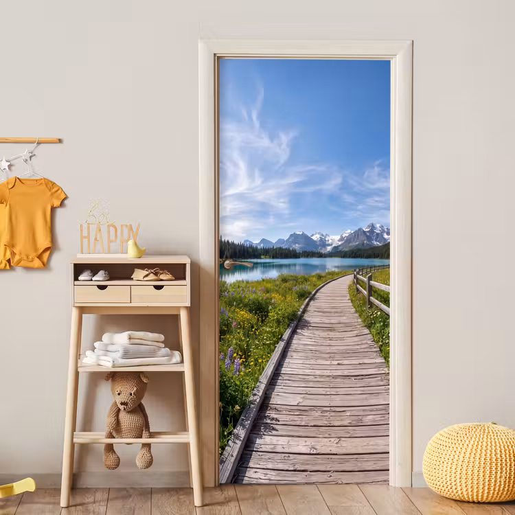 Bergen - Meer - Landschap - Blauw deurposter klein -sfeer4