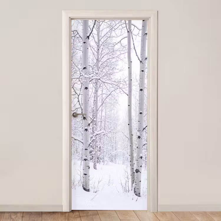 Berkenbomen - Sneeuw - Winter - Bos - Wit deurposter klein -3d_beige