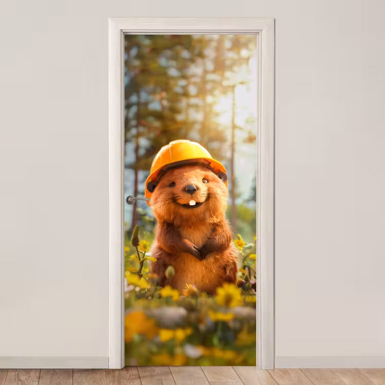 Bever - Dier - Bouwhelm - Natuur deurposter klein -3d_beige
