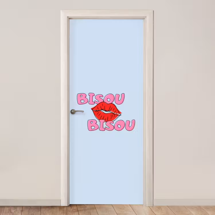 Bisou - Blauw - Roze - Lippen deurposter klein -3d_beige