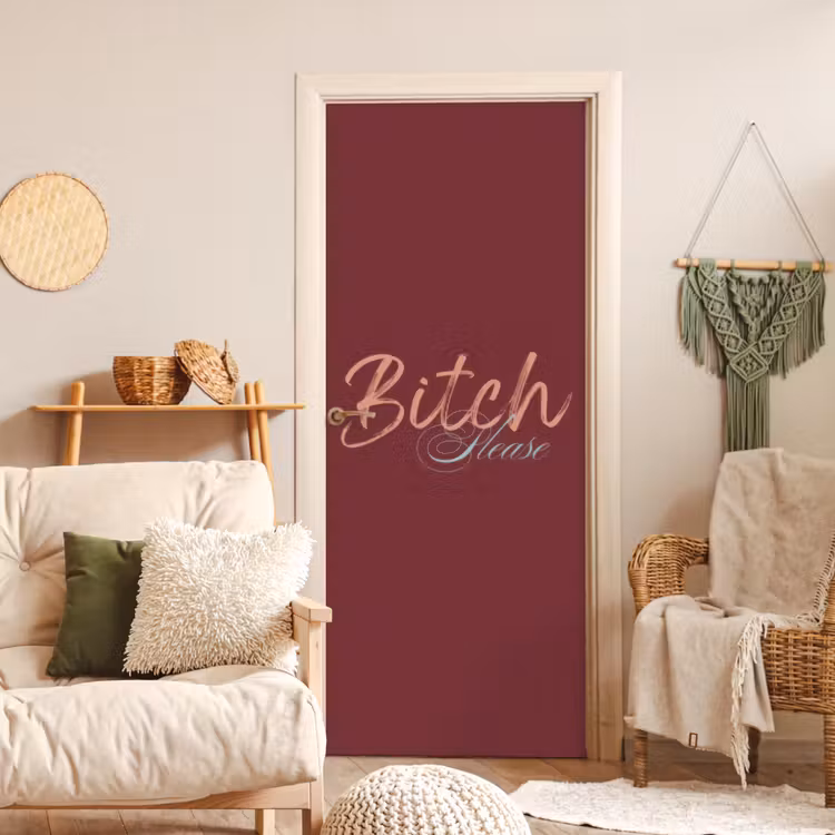Bitch please - Rood - Blauw deurposter klein -sfeer2