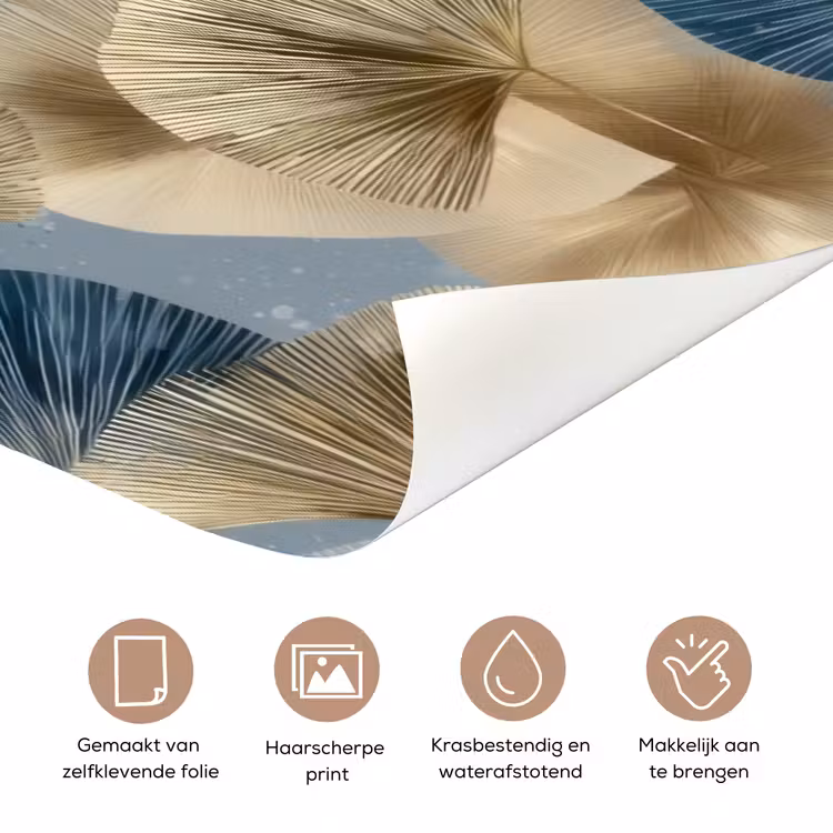 Bladeren - Abstract - Goud - Blauw deurposter klein -closeup_NL