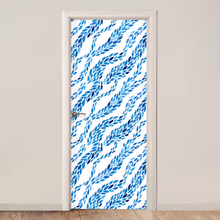 Bladeren - Aquarel - Patroon - Modern - Blauw deurposter klein -3d_beige