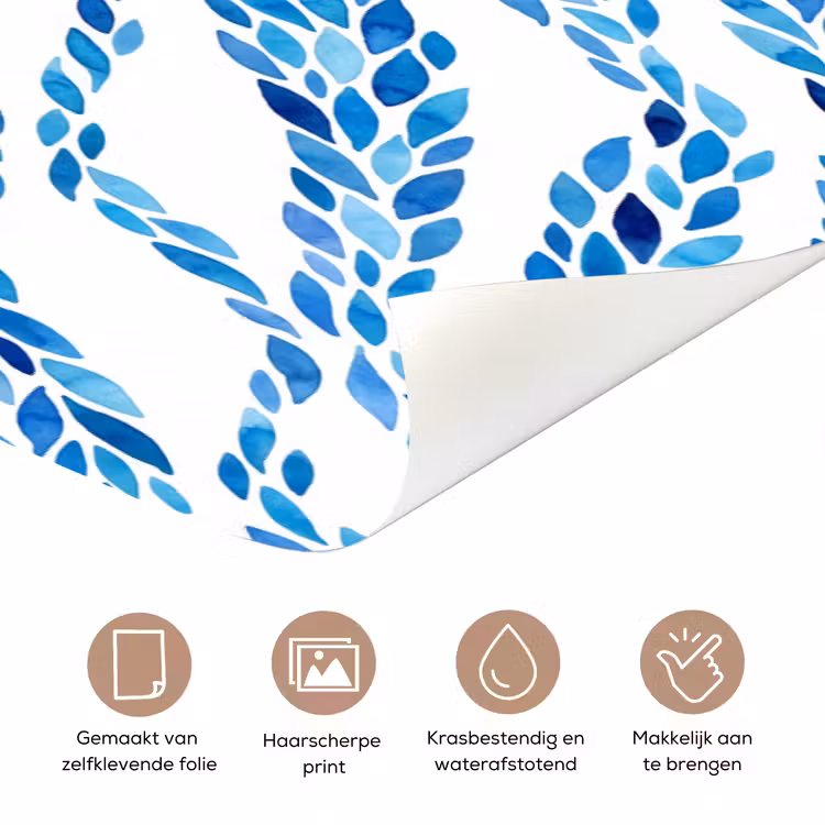 Bladeren - Aquarel - Patroon - Modern - Blauw deurposter klein -closeup_NL