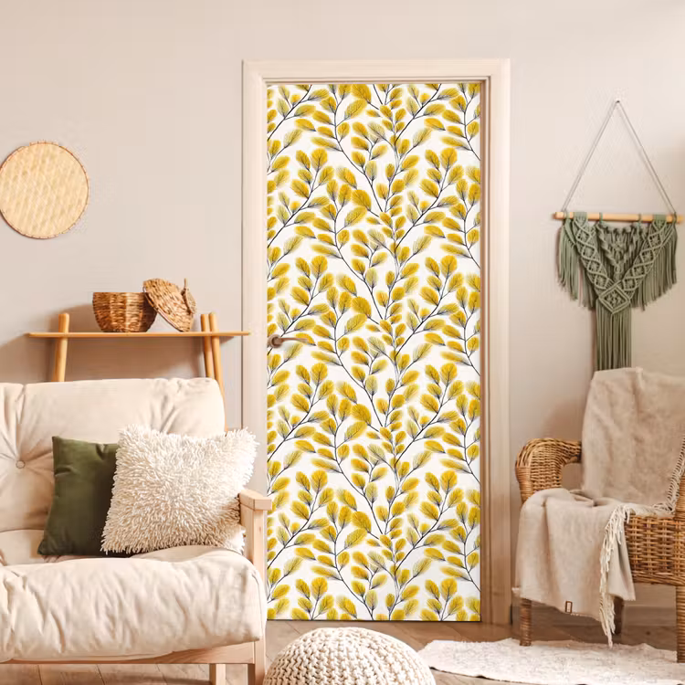 Bladeren - Botanisch - Elegant - Geel - Zwart deurposter klein 289 -sfeer2