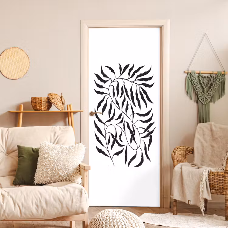 Bladeren - Planten - Bohemian - Wit - Abstract deurposter klein -sfeer2