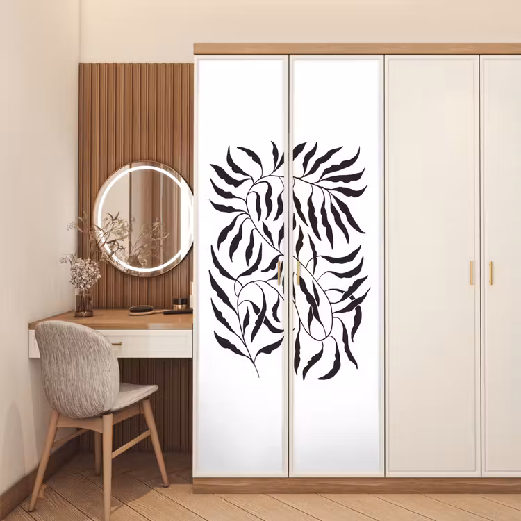 Bladeren - Planten - Bohemian - Wit - Abstract deurposter klein -sfeer3