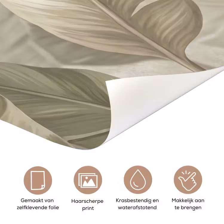 Bladeren - Tropisch - Natuur - Abstract - Beige deurposter klein -closeup_NL