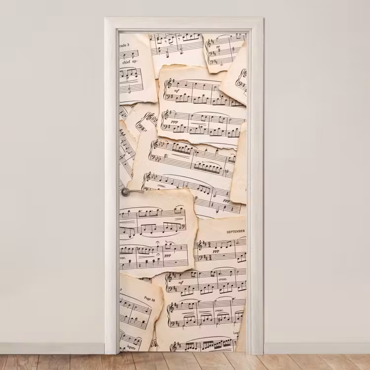 Bladmuziek - Oud - Noten - Vintage - Beige deurposter klein -3d_beige