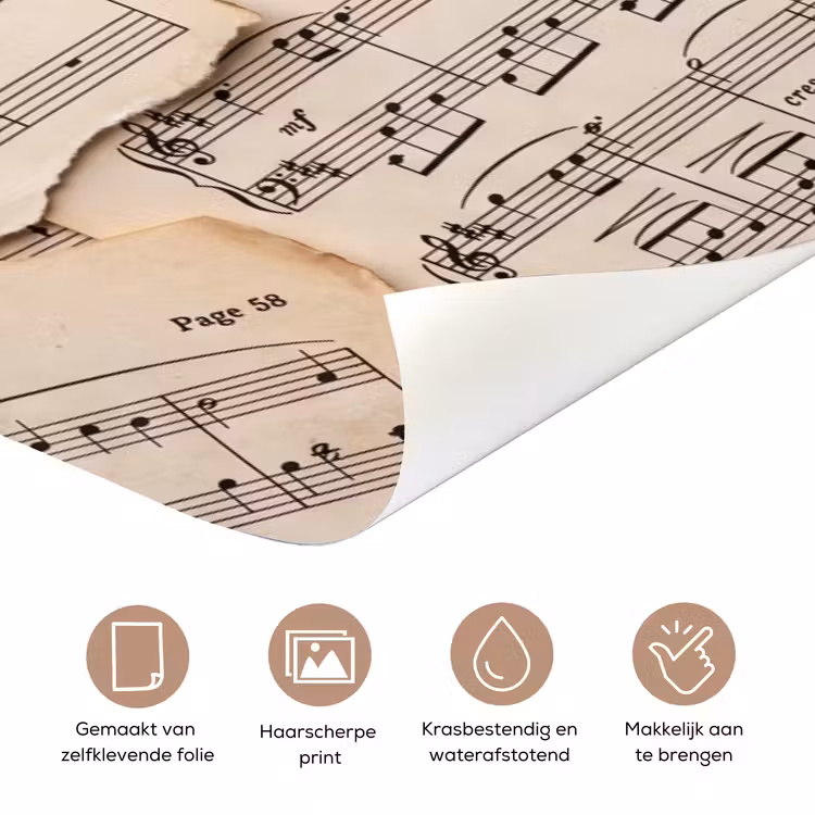 Bladmuziek - Oud - Noten - Vintage - Beige deurposter klein -closeup_NL