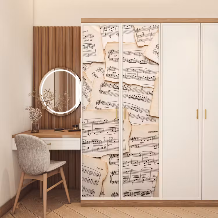 Bladmuziek - Oud - Noten - Vintage - Beige deurposter klein -sfeer3