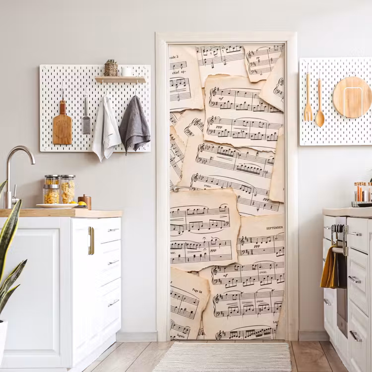 Bladmuziek - Oud - Noten - Vintage - Beige deurposter klein -sfeer5