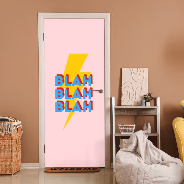 Blah - Bliksem - Roze deurposter klein -sfeer1