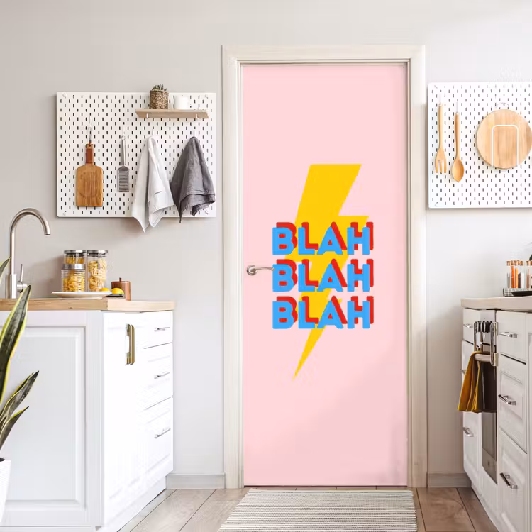 Blah - Bliksem - Roze deurposter klein -sfeer5