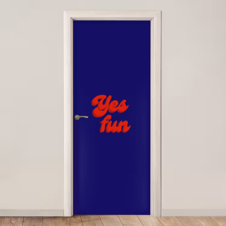 Blauw - Rood - Yes fun - 3D deurposter klein -3d_beige