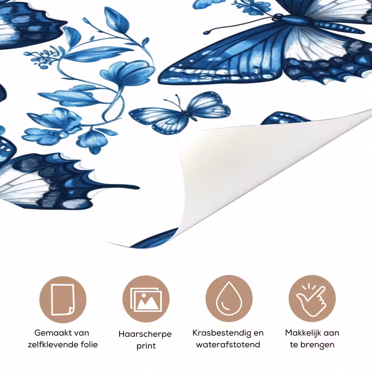Blauw - Vlinders - Bloemen - Wit deurposter klein 289 -closeup_NL