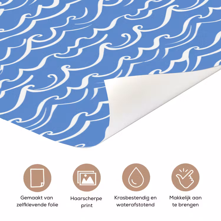 Blauw - Wit - Simpel - Getekend - Golven deurposter klein 289 -closeup_NL