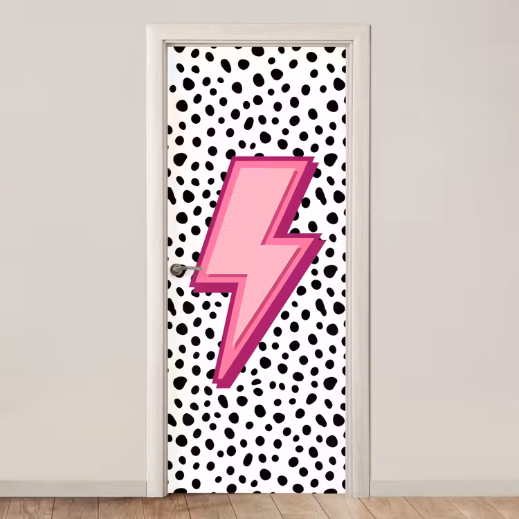 Bliksem - Roze - Stippen deurposter klein -3d_beige