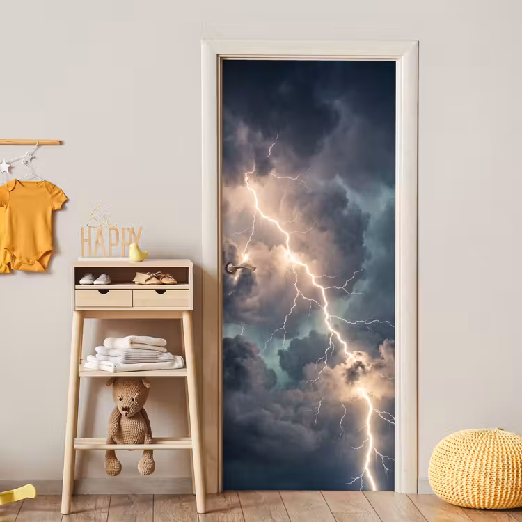 Bliksem - Storm - Natuur - Donker deurposter klein -sfeer4