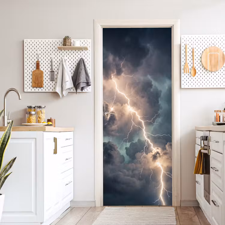 Bliksem - Storm - Natuur - Donker deurposter klein -sfeer5