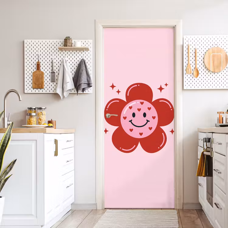 Bloem - Roze - Hartjes deurposter klein -sfeer5