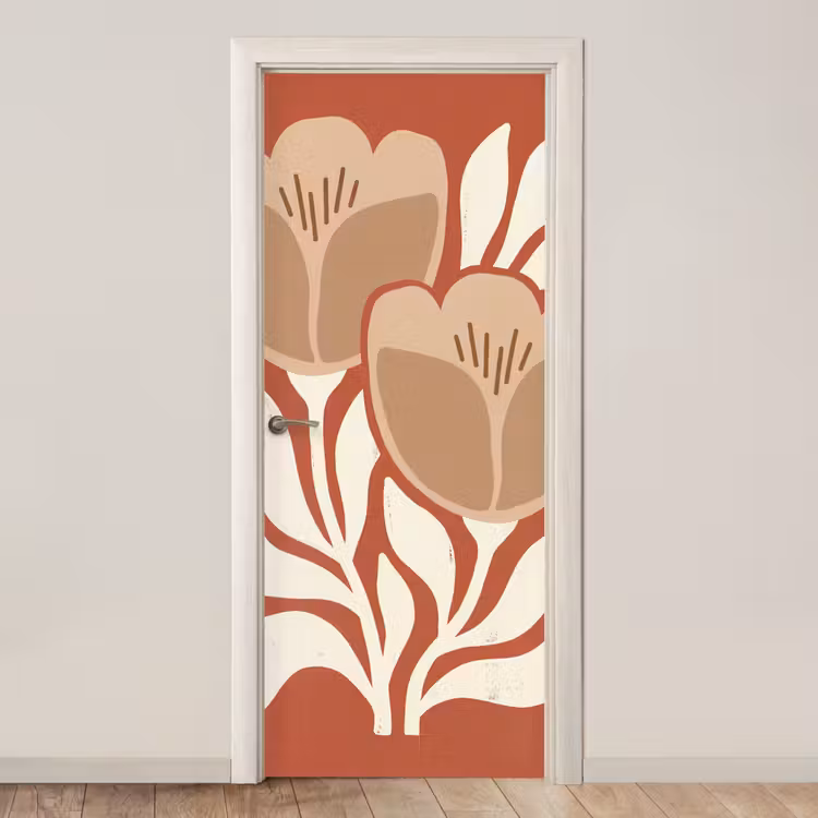 Bloemen - Abstract - Modern - Beige - Natuur deurposter klein -3d_beige