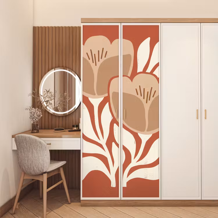 Bloemen - Abstract - Modern - Beige - Natuur deurposter klein -sfeer3