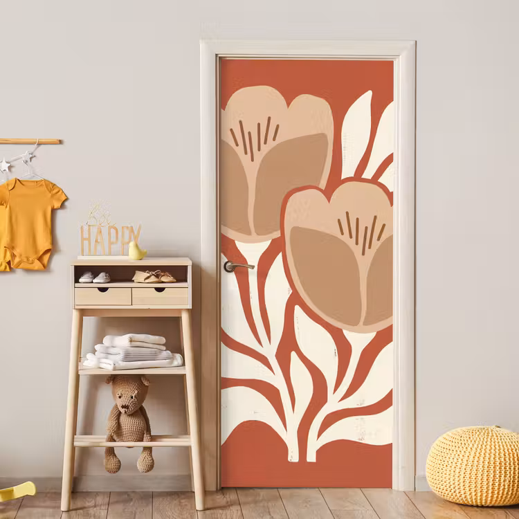 Bloemen - Abstract - Modern - Beige - Natuur deurposter klein -sfeer4