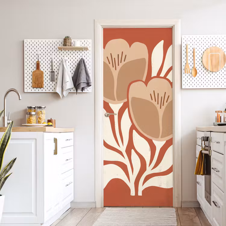 Bloemen - Abstract - Modern - Beige - Natuur deurposter klein -sfeer5