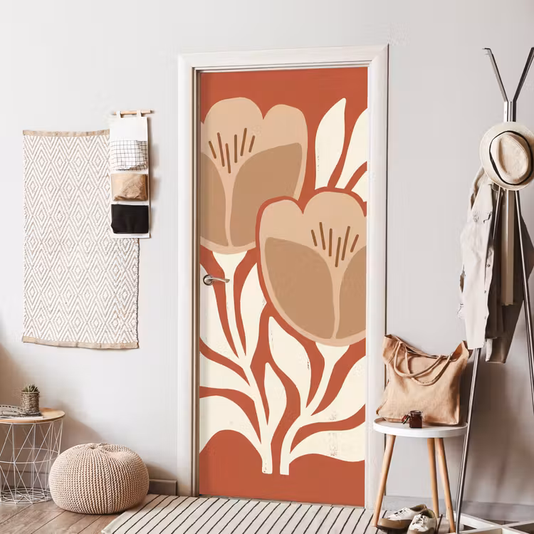 Bloemen - Abstract - Modern - Beige - Natuur deurposter klein -sfeer6