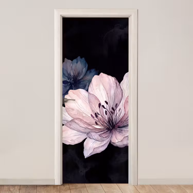 Bloemen - Aquarel - Modern - Roze - Donker deurposter klein -3d_beige