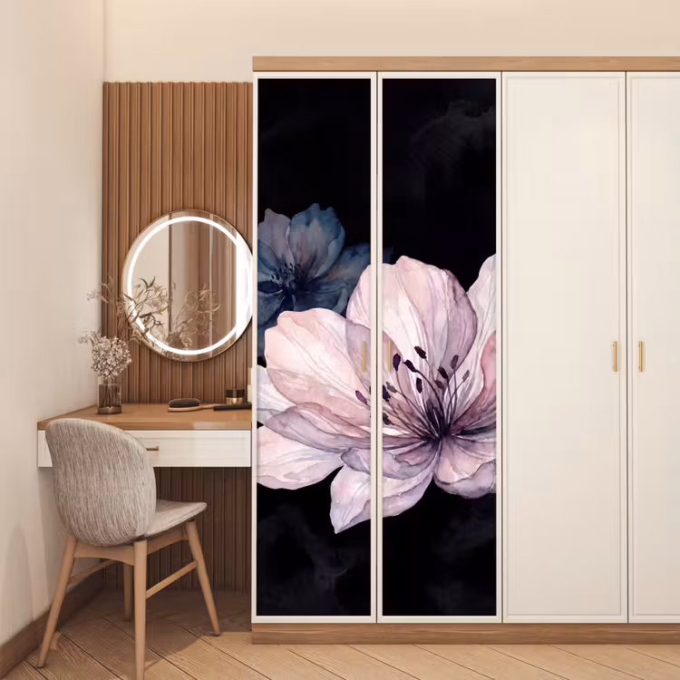 Bloemen - Aquarel - Modern - Roze - Donker deurposter klein -sfeer3