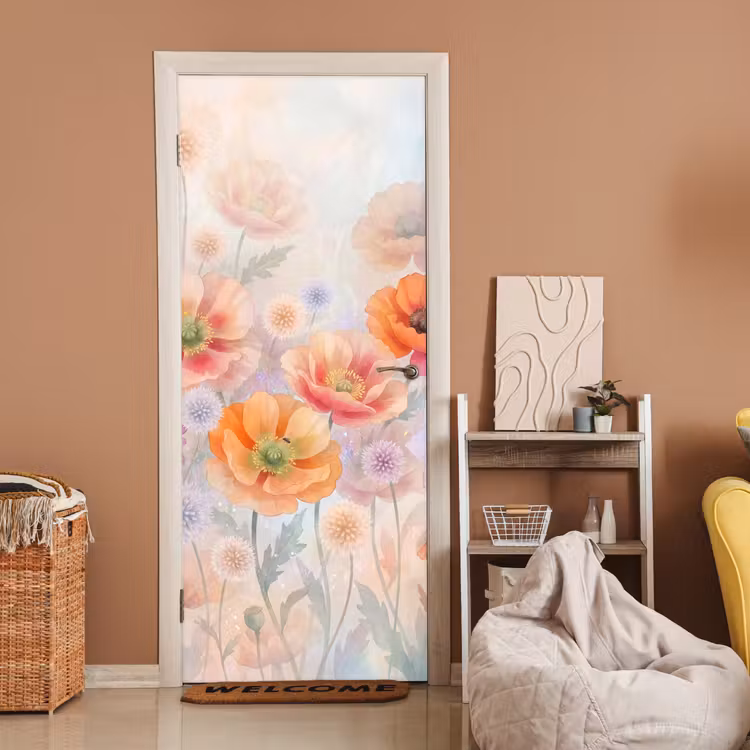 Bloemen - Aquarel - Natuur - Modern - Kleurrijk deurposter klein -sfeer1