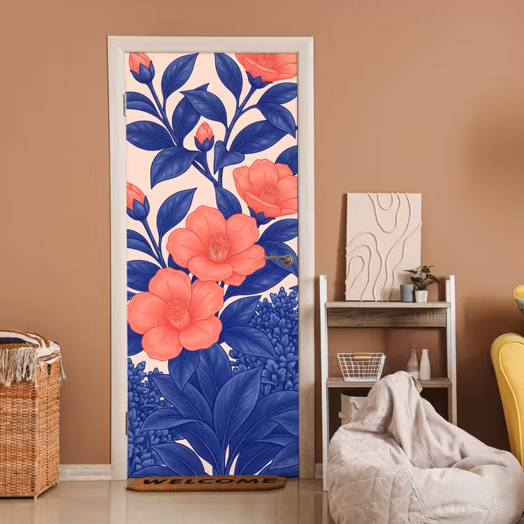 Deursticker - Bloemen - Bladeren - Botanisch - Bloemen - Bladeren - Botanisch deurposter klein