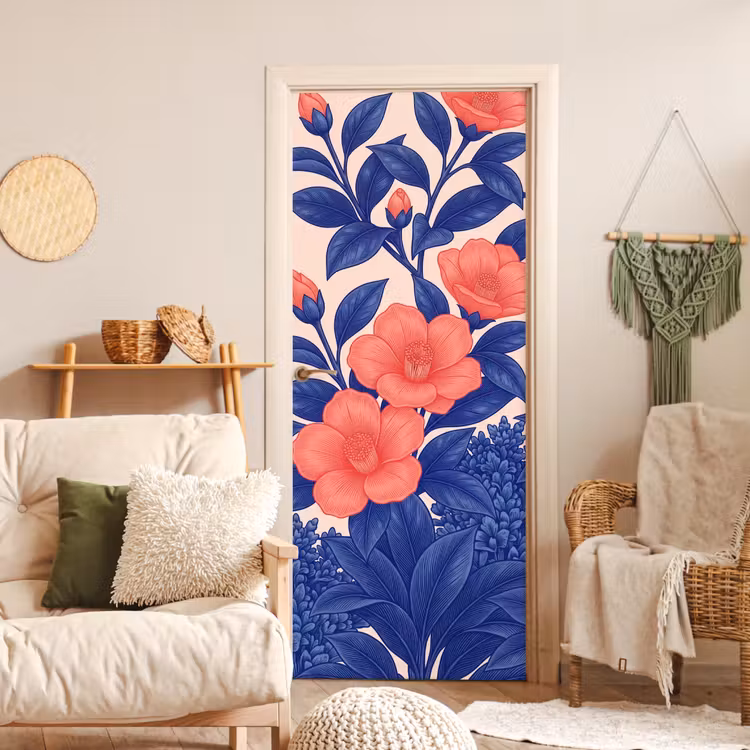 Deursticker - Bloemen - Bladeren - Botanisch - Bloemen - Bladeren - Botanisch deurposter klein