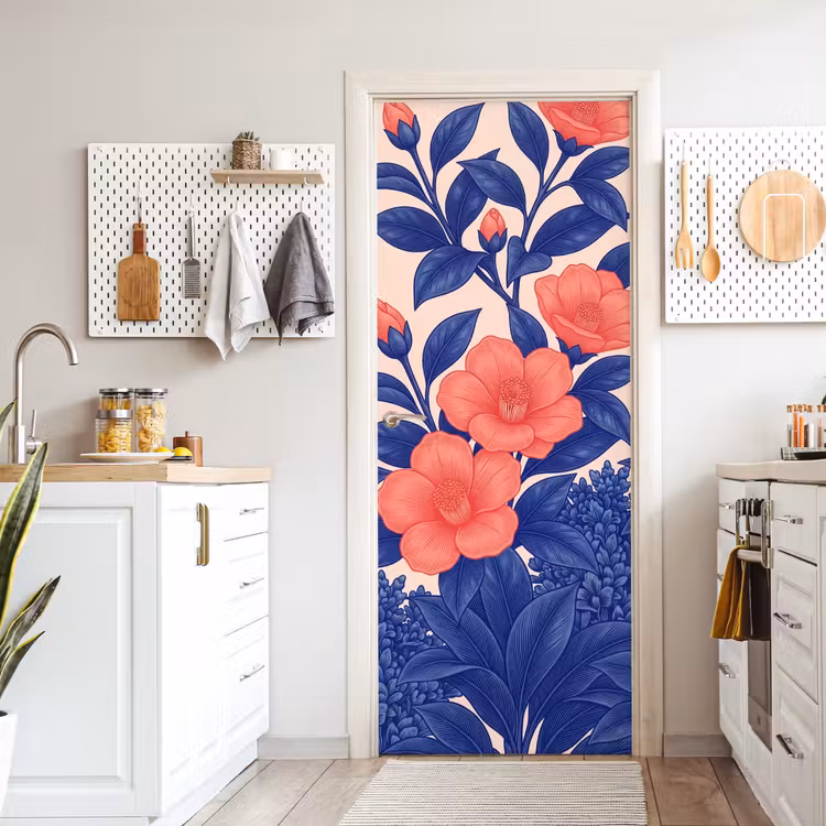 Deursticker - Bloemen - Bladeren - Botanisch - Bloemen - Bladeren - Botanisch deurposter klein