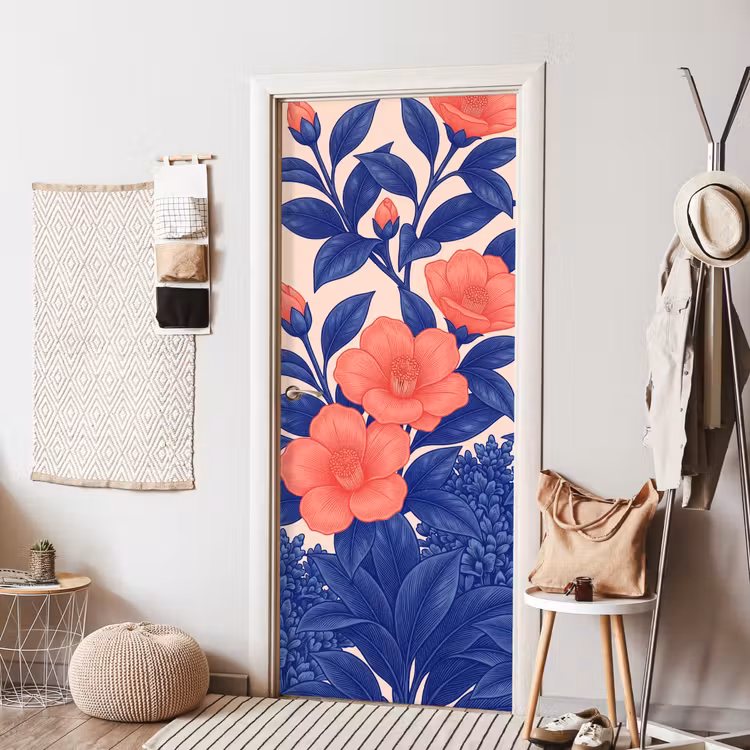 Deursticker - Bloemen - Bladeren - Botanisch - Bloemen - Bladeren - Botanisch deurposter klein