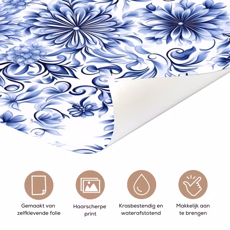 Bloemen - Blauw - Patroon - Wit deurposter klein 289 -closeup_NL