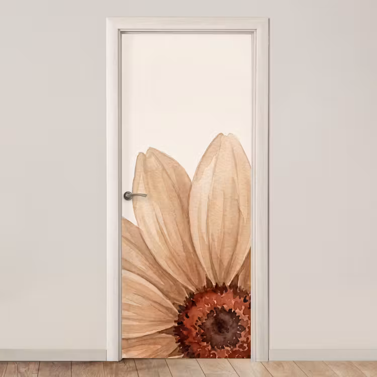 Bloemen - Bloemblad - Natuur - Aquarel - Beige deurposter klein -3d_beige
